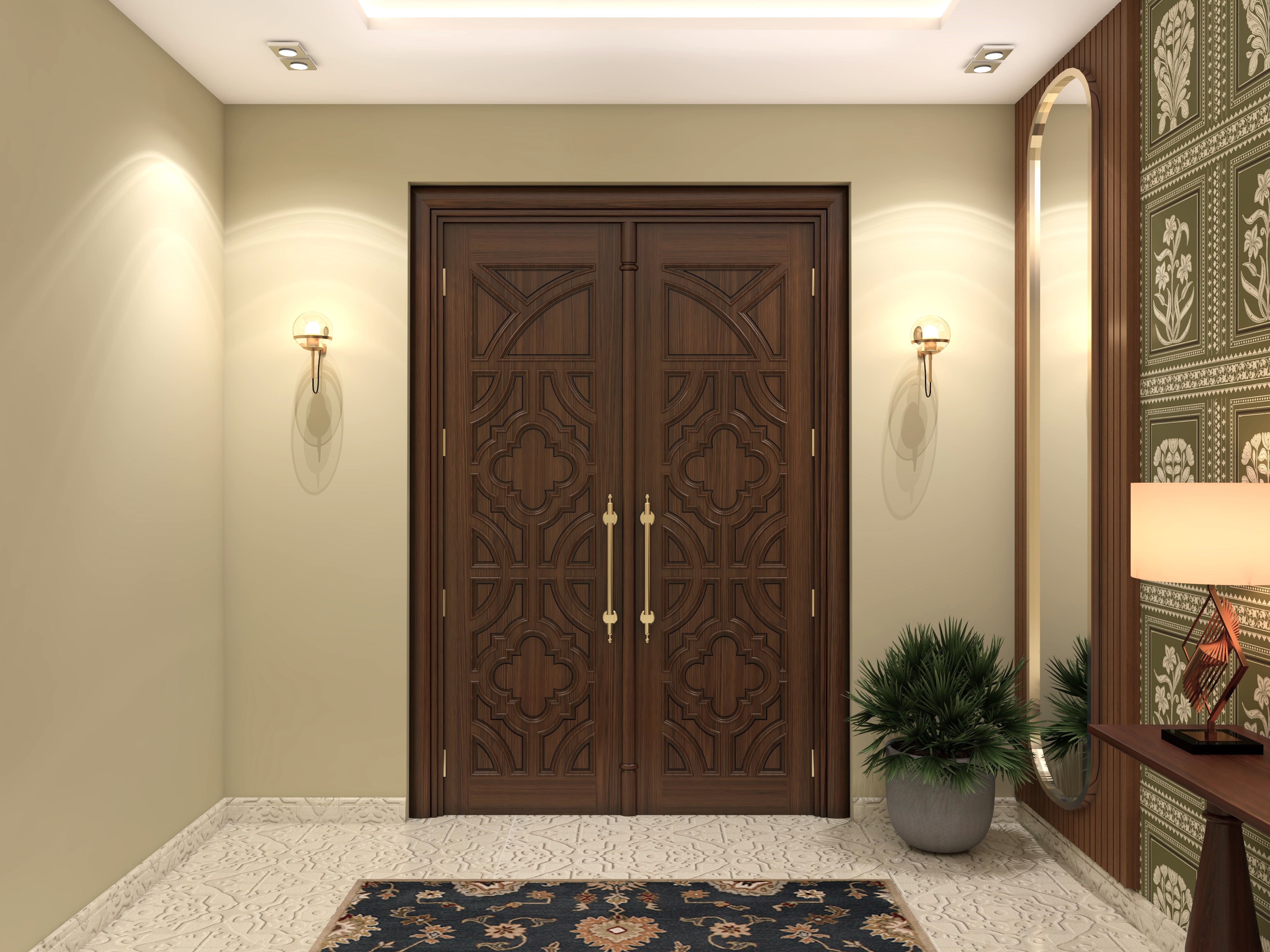 Indian wooden carved door with gold handles - Beautiful Homes