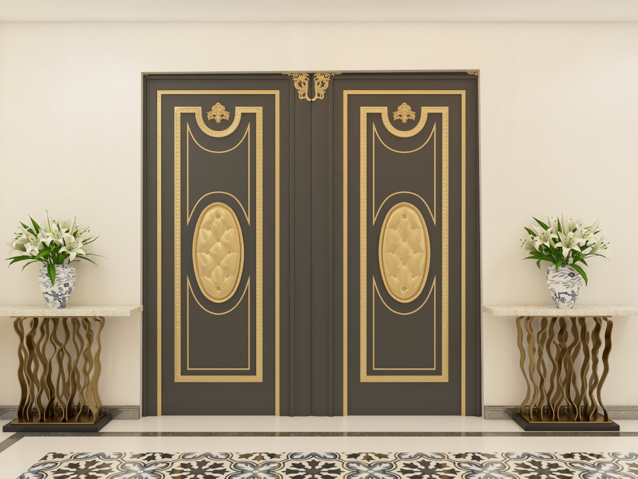 Luxurious main door with gold motifs - Beautiful Homes