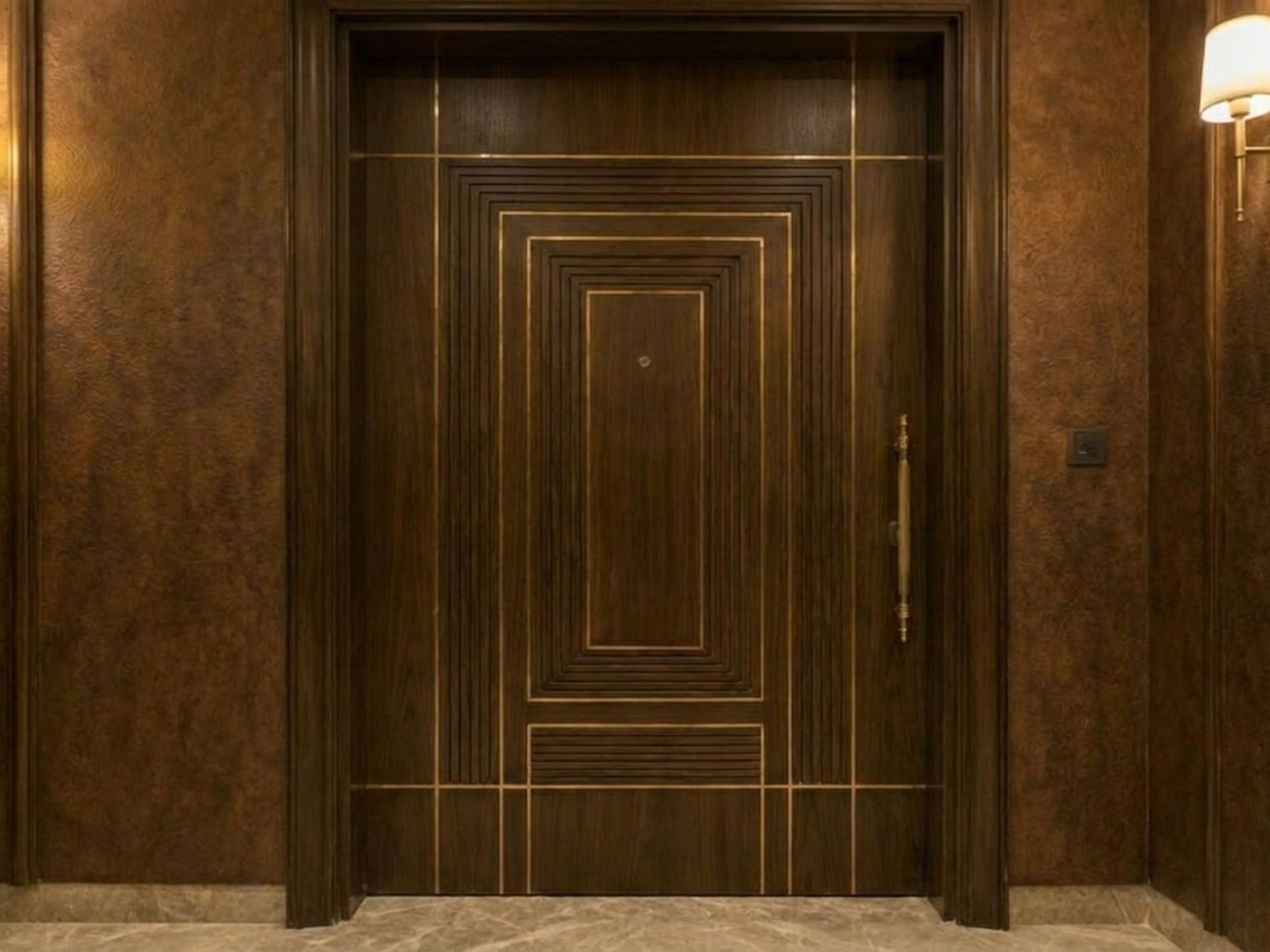 Luxury wooden door with golden geometric accents - Beautiful Homes