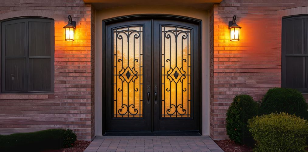 Metallic arched entrance double door design - Beautiful Homes