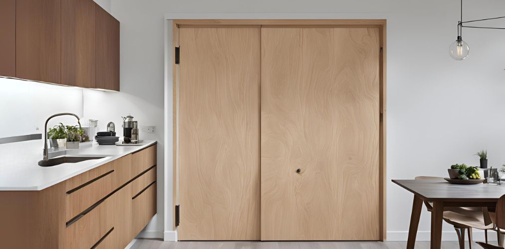 Minimalist sliding plywood door for kitchen - Beautiful Homes