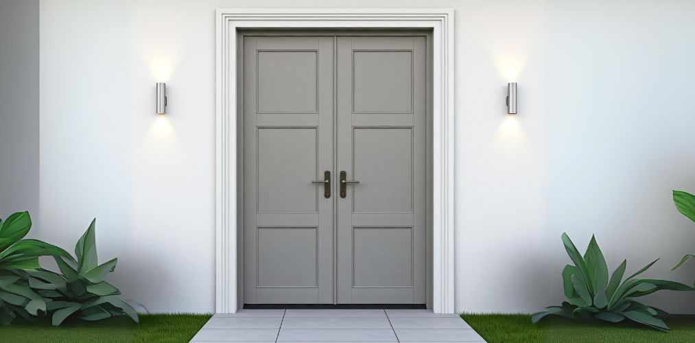 Minimalistic grey double door design with trims - Beautiful Homes