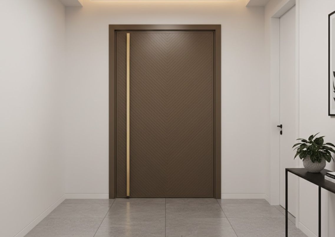 Brown door with golden handle in modern hallway - Beautiful Homes