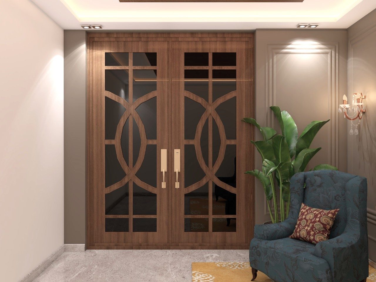 Modern classical main door with wood and black glass - Beautiful Homes