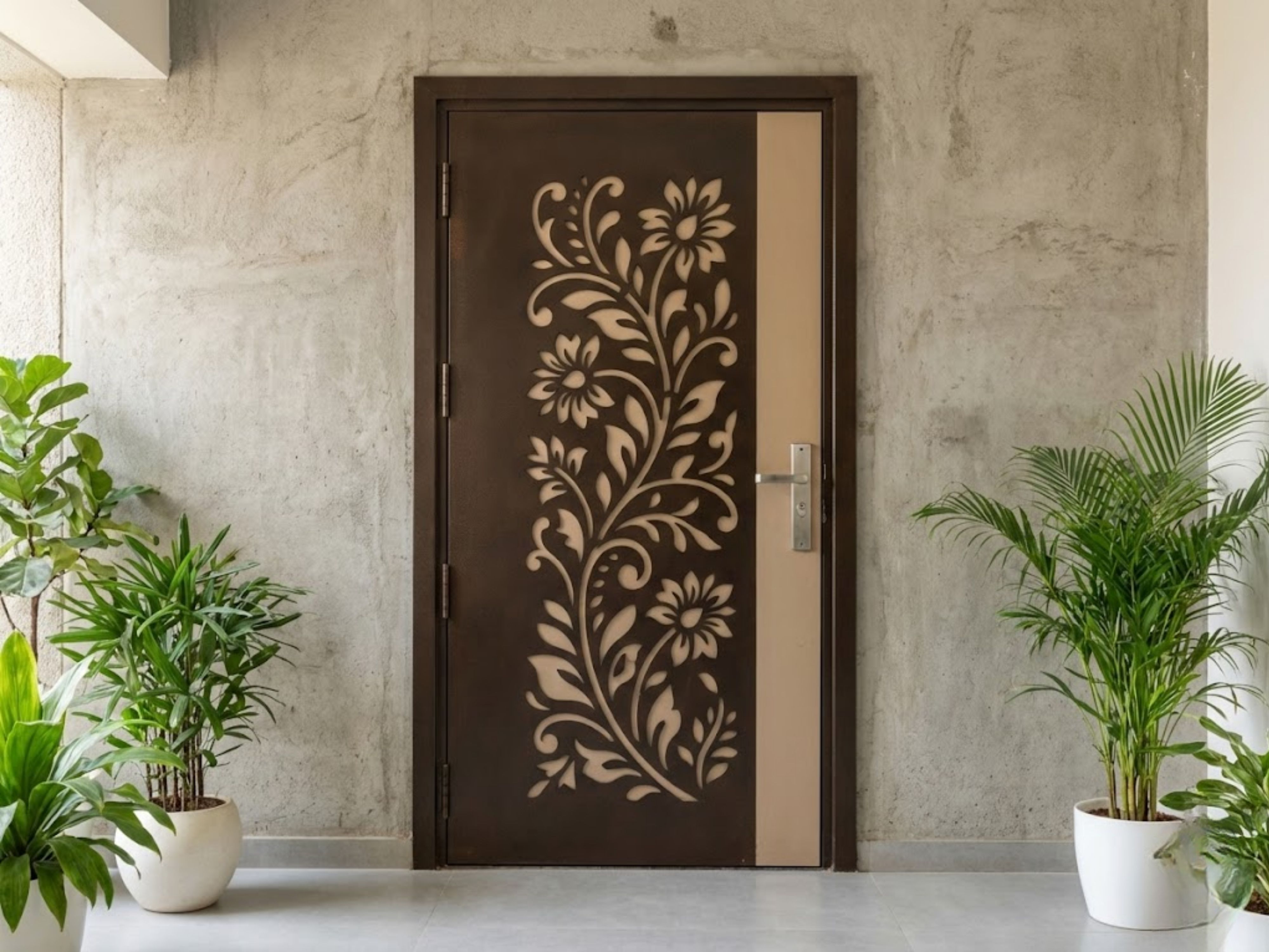 Modern door with frosted glass and golden accents - Beautiful Homes