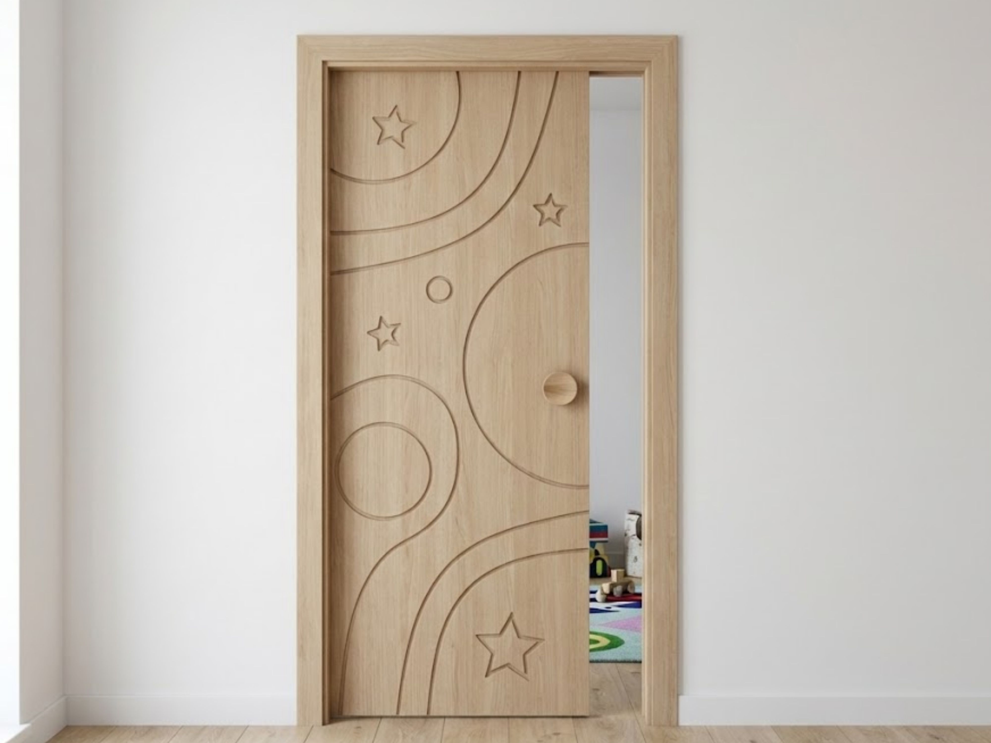 Wooden door with carved celestial patterns - Beautiful Homes