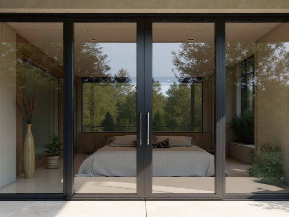 Sleek black-framed glass sliding door - Beautiful Homes