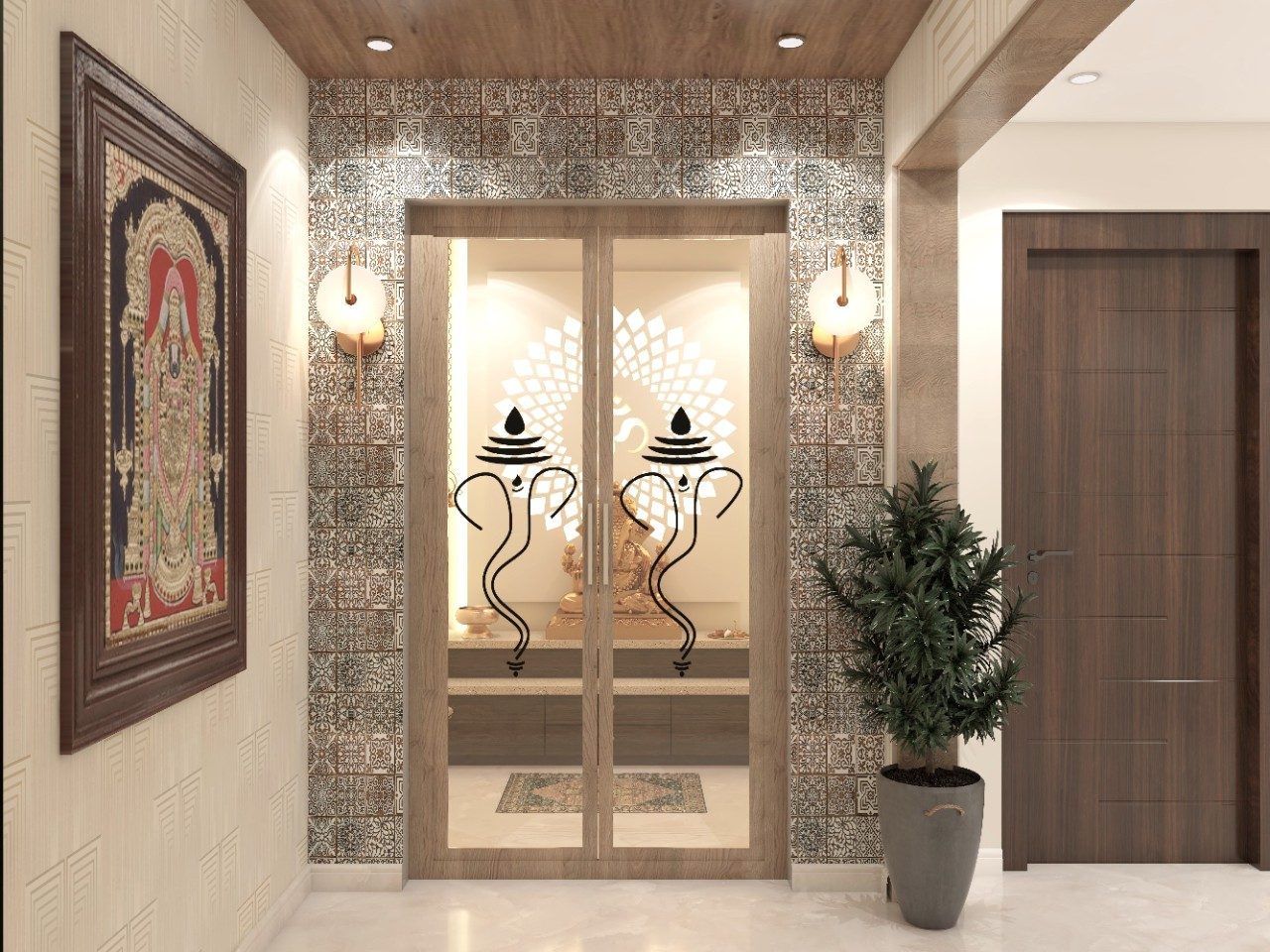 Modern puja room door with glass - Beautiful Homes