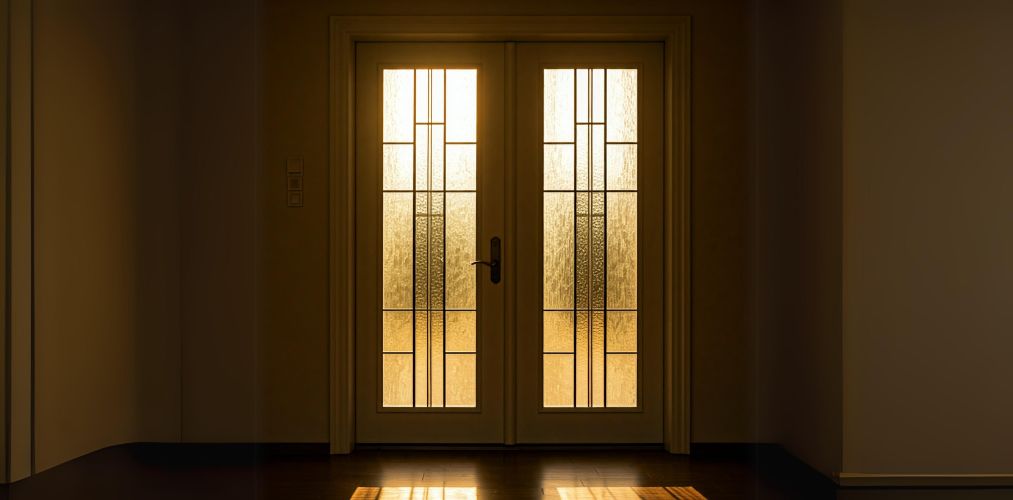 Panelled main door design with glass - Beautiful Homes