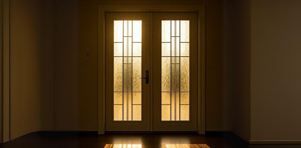 Panelled main door design with glass - Beautiful Homes