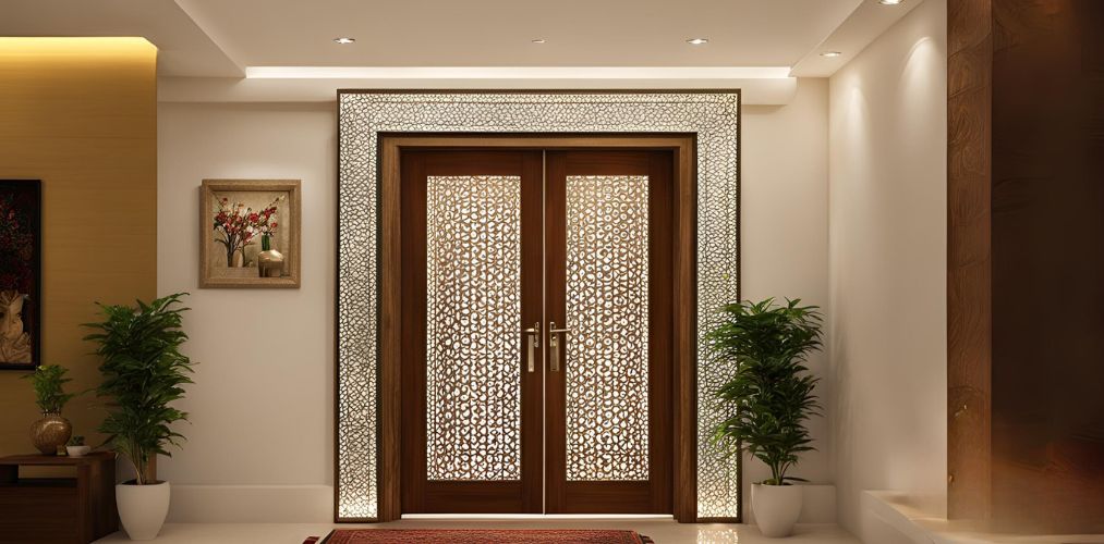 Pooja room door design with jaali - Beautiful Homes