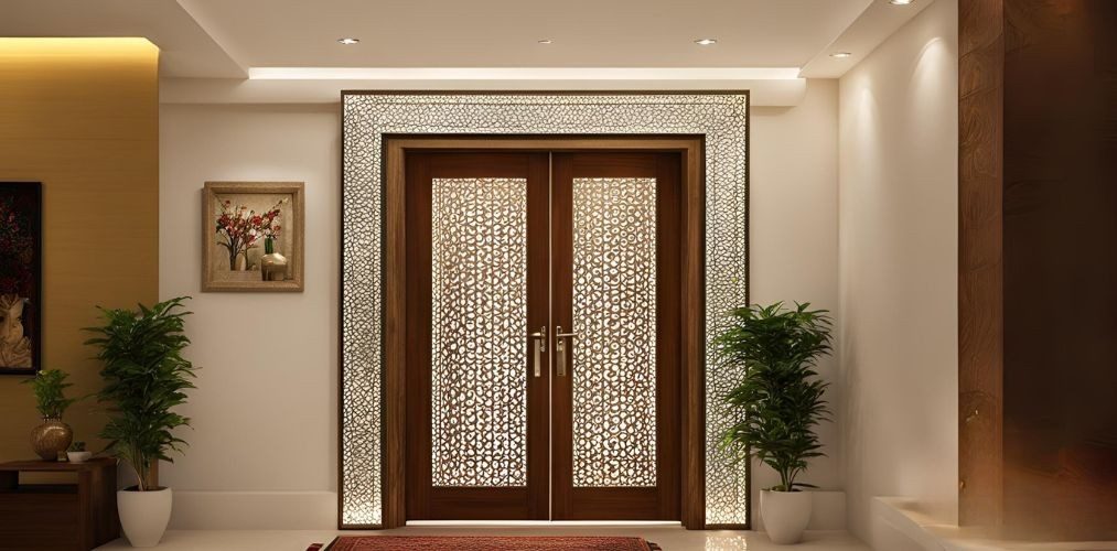 Pooja room door design with jaali - Beautiful Homes