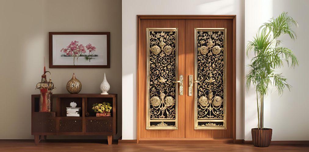 Pooja room door with decorative metal jali - Beautiful Homes