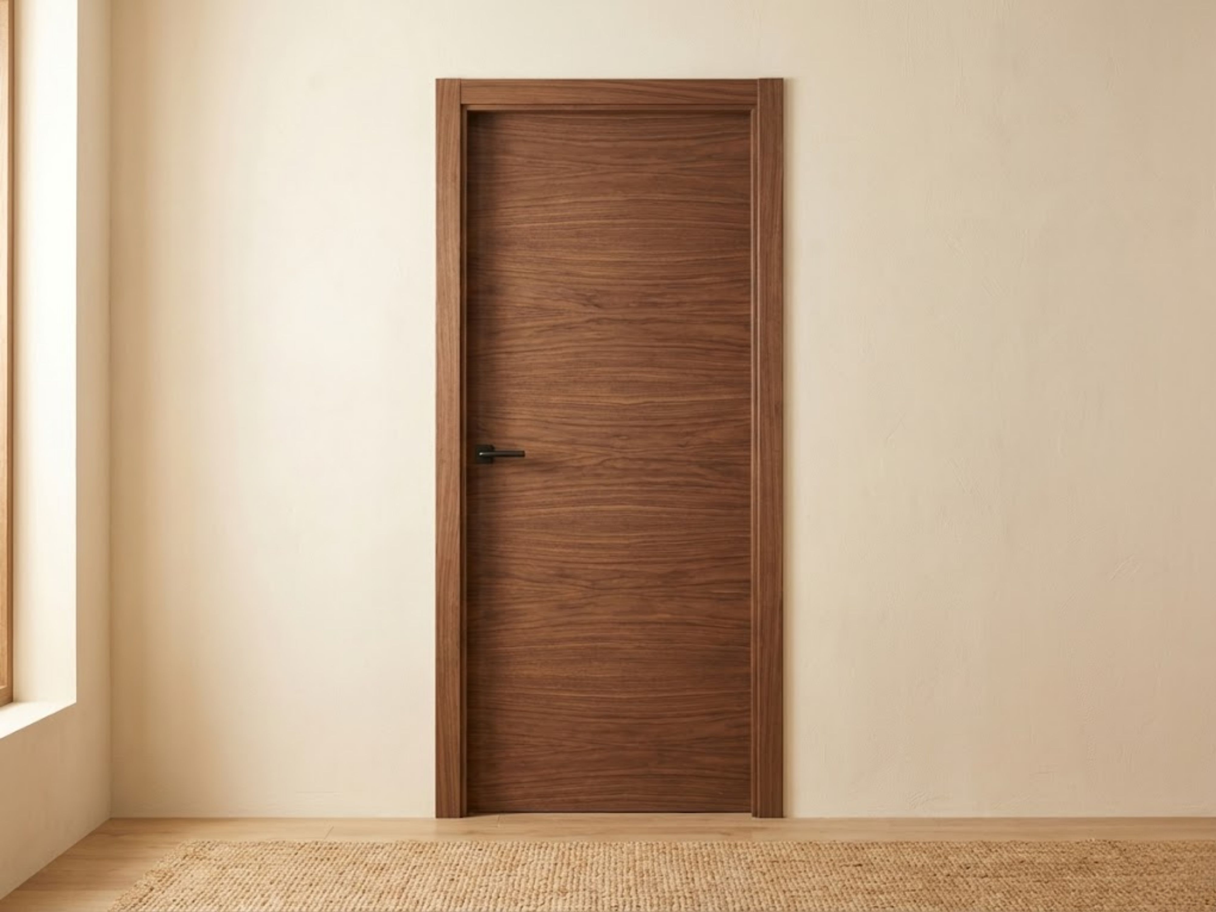 Brown wooden door with neutral beige walls - Beautiful Homes