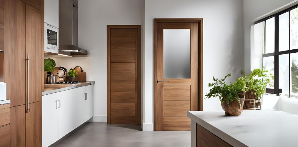 Simple wooden door with frosted glass in kitchen - Beautiful Homes