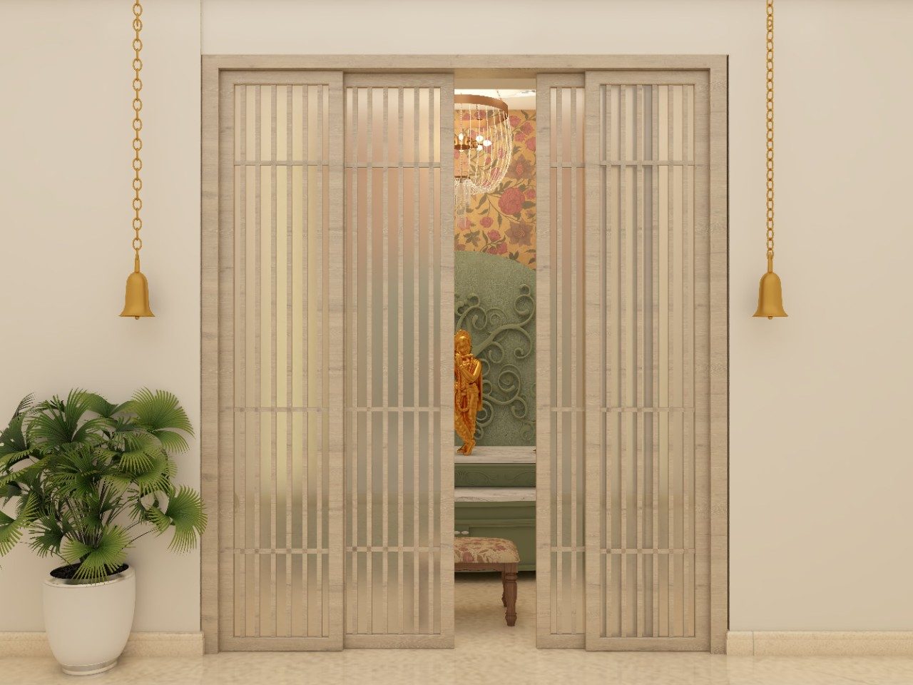 Sliding puja room door with glazing - Beautiful Homes