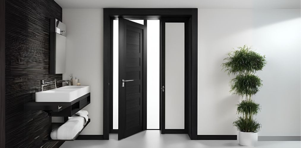 Solid black wooden bathroom door - Beautiful Homes