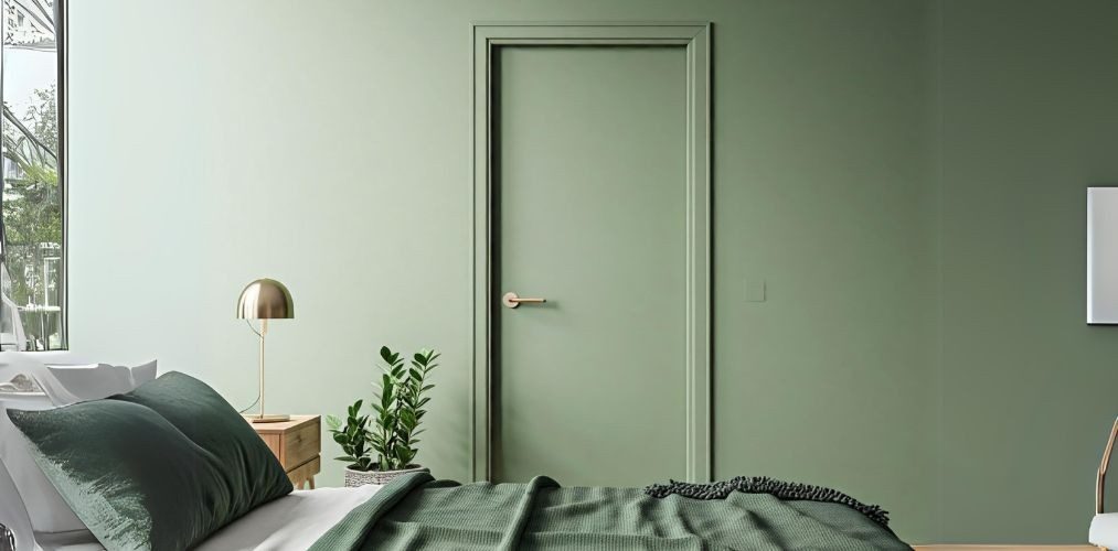 Solid pastel coloured door for a green bedroom - Beautiful Homes