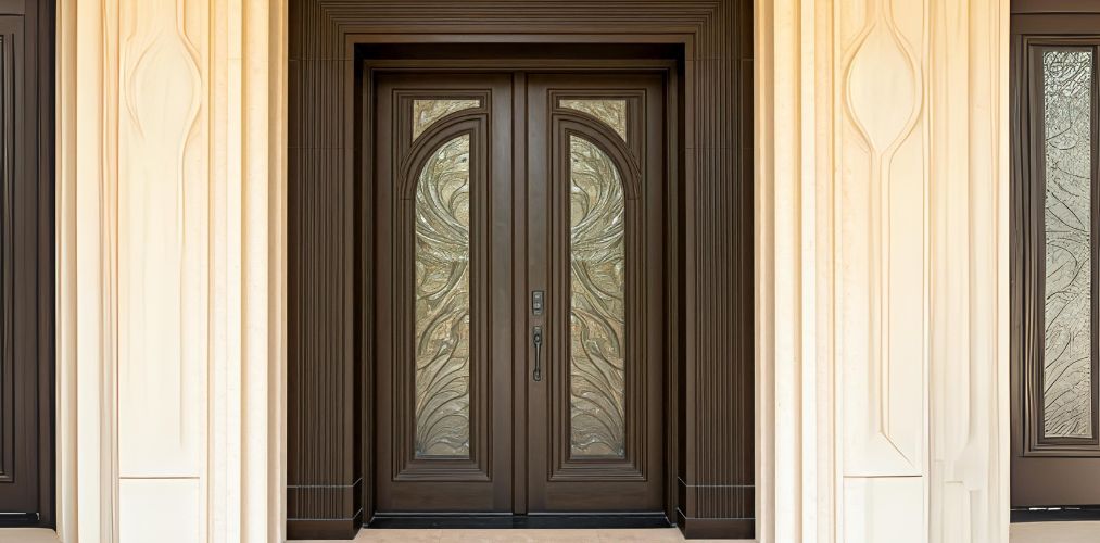 Sunmica door with panelled glass for main door - Beautiful Homes