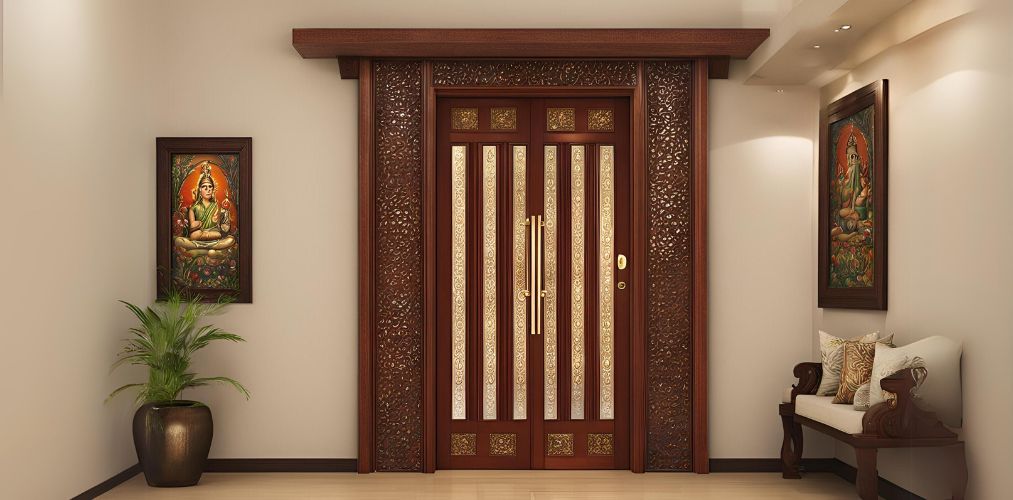 Traditional pooja room door design in wood - Beautiful Homes