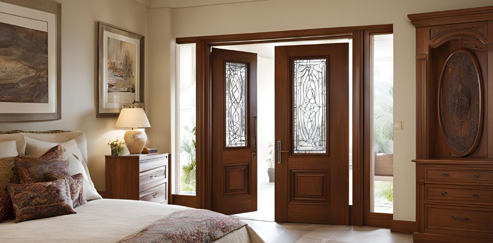 Traditional wooden door design with glass for bedroom - Beautiful Homes