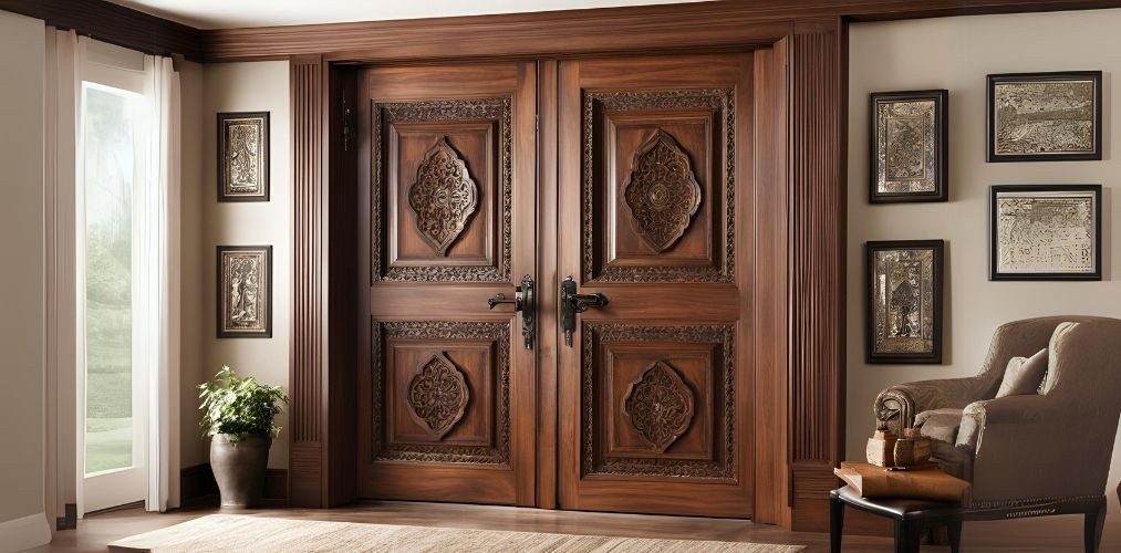 Traditional wooden double door design for home - Beautiful Homes