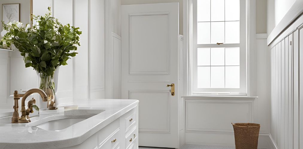 White door with trims for bathroom - Beautiful Homes