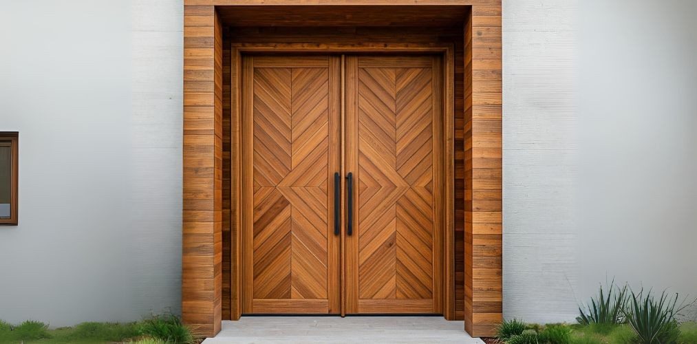 Wooden door with geometric patternwork - Beautiful Homes