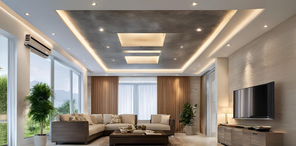 Concrete and gypsum contemporary false ceiling design - Beautiful Homes