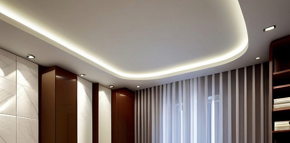 Curved rectangular false ceiling for living room with cove lights-Beautiful Homes