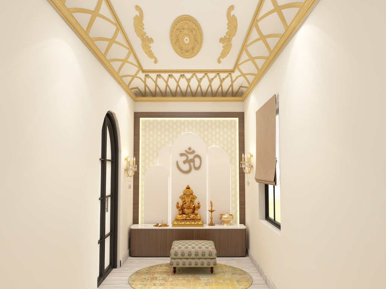 Elegant gold polished false ceiling with geometric patterns - Beautiful Homes