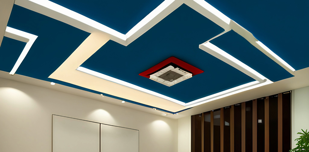 Blue and white false ceiling with lights-Beautiful Homes