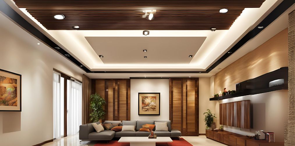 False ceiling design with a combination of gypsum and wood - Beautiful Homes