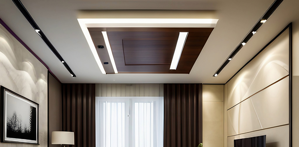 False ceiling design with gypsum and wooden details-Beautiful Homes