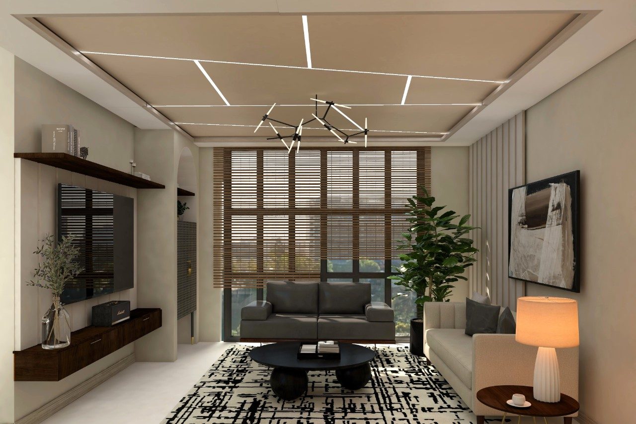 False ceiling design with profile lights for living room-Beautiful Homes