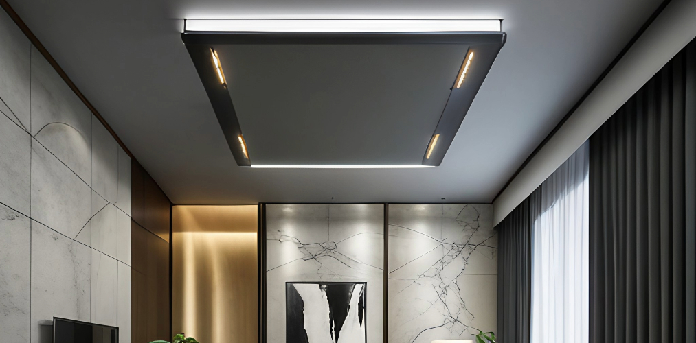 Grey false ceiling design with light for living room-Beautiful Homes