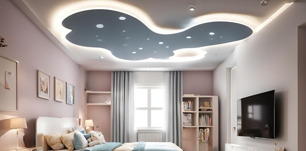 Modern cloud shaped false ceiling for girl's bedroom - Beautiful Homes