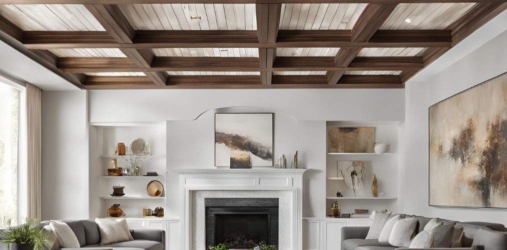 Modern coffered ceiling with wooden rafters - Beautiful Homes