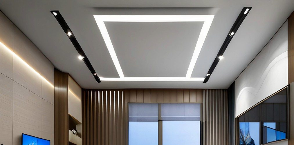 Modern gypsum false ceiling for bedroom with track lights-Beautiful Homes