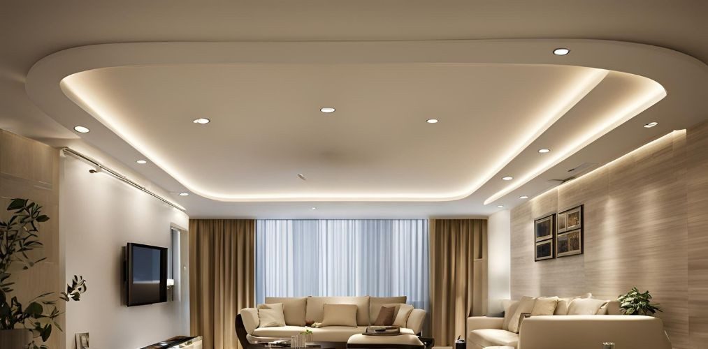 Oval false ceiling design for living area - Beautiful Homes