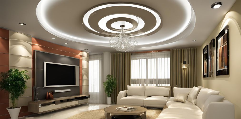 PVC false ceiling design with circular shape for living room - Beautiful Homes