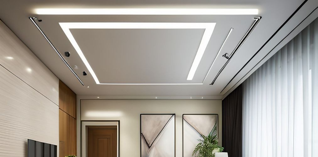 Rectangle false ceiling design with profile lights-Beautiful Homes