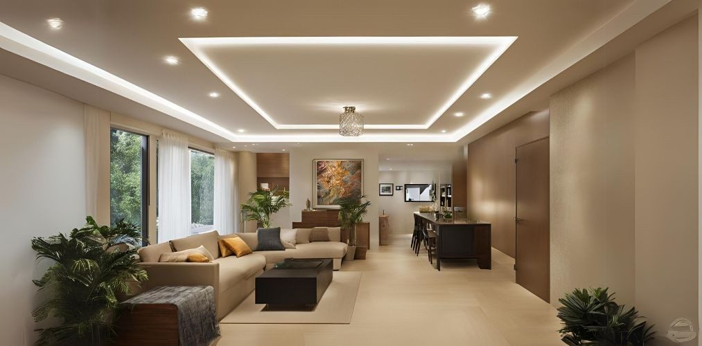 Rectangle shaped multi-level false ceiling design - Beautiful Homes