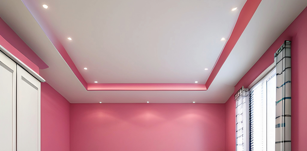 Pink and white ceiling design for childrens bedroom-Beautiful Homes