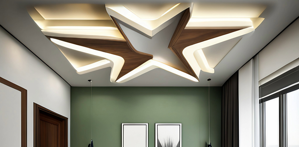 Star-shaped false ceiling design for bedroom-Beautiful Homes