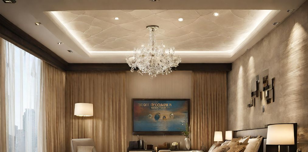 Two layered ceiling design with cove lights and chandelier-Beautiful Homes