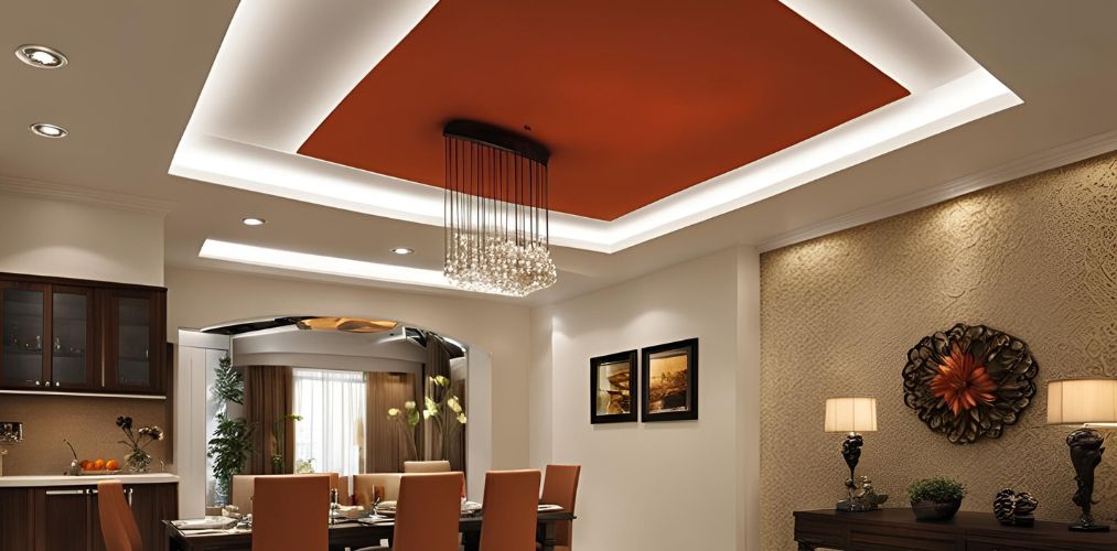 White and red gypsum false ceiling design for dining room - Beautiful Homes