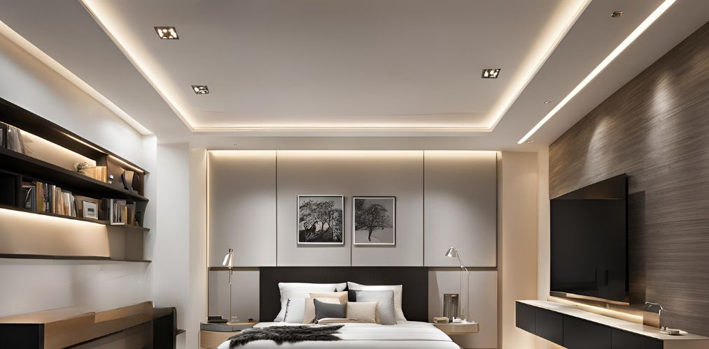 White double-layered bedroom false ceiling design - Beautiful Homes