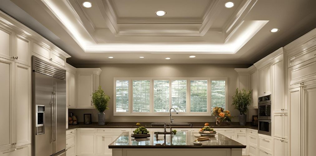 White rectangle tray ceiling design for kitchen - Beautiful Homes