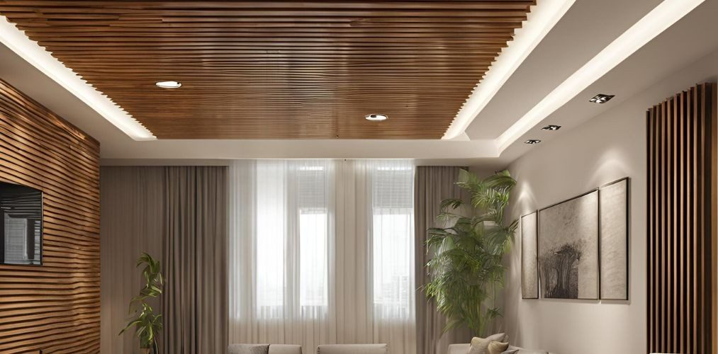 Wooden false ceiling design for living room - Beautiful Homes